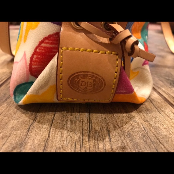 Dooney & Bourke Tote Bright Multicolor White Purse Ducks Stars Hearts EUC - Picture 3 of 10